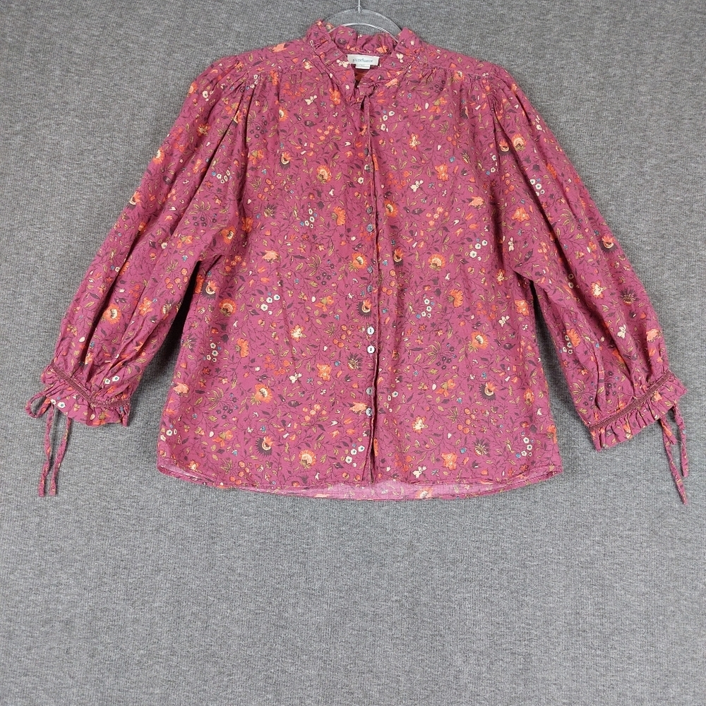 SUNDANCE WOMENS BERRY PINK FLORAL WHIMSY COTTAGECORE COWGIRL PRAIRIE BLOUSE XS